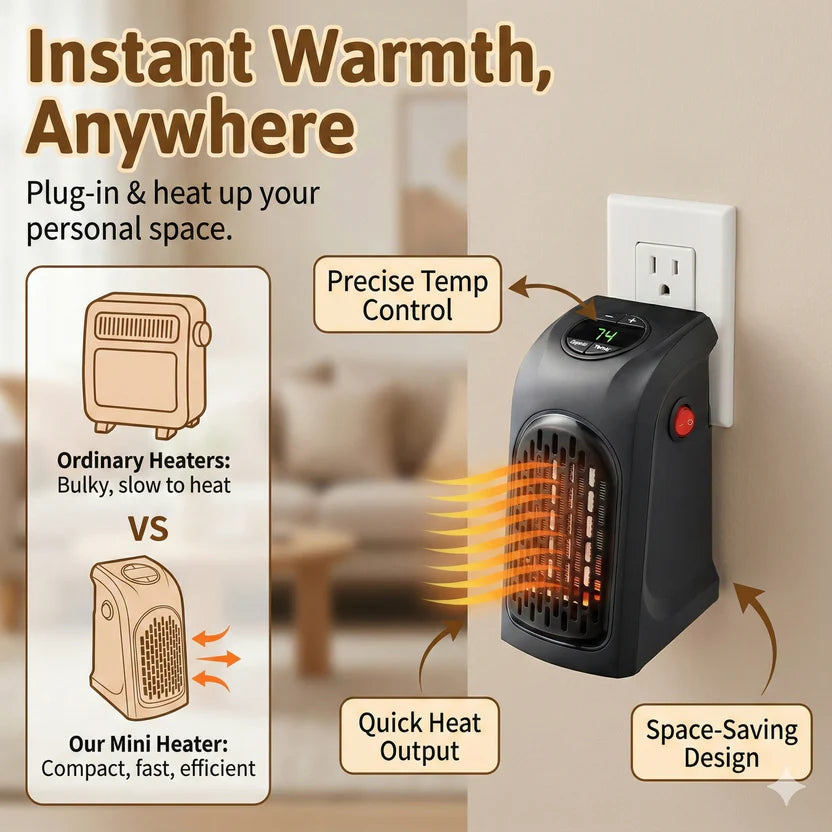 Compact Room Heater 400W - Ultra-Silent & Energy-Efficient Winter Warmth