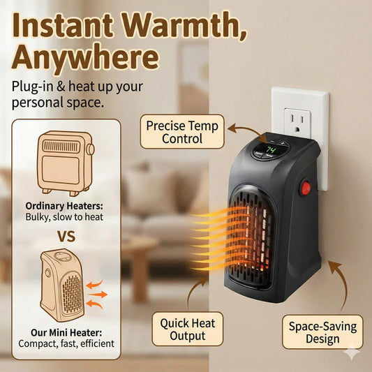 Compact Room Heater 400W - Ultra-Silent & Energy-Efficient Winter Warmth