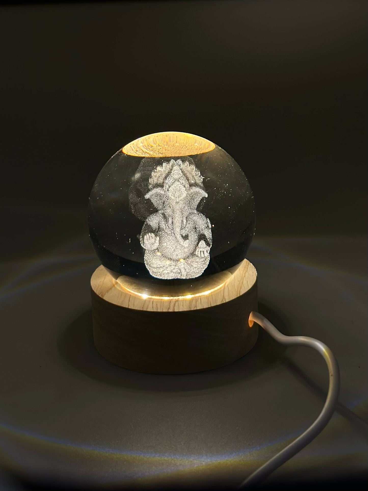 3D Crystal Ganesha LED Night Lamp Crystal Ball Night Lamp,Creative Engraved Crystal Ball Night Light, USB Table LED Wooden Crystal Ball for Home Office Decoration Birthday Gift Adults, Ganesh Ganesha