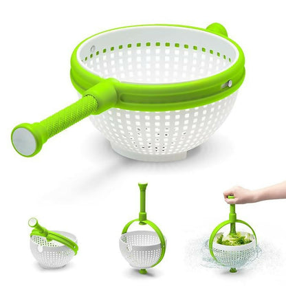360° Rotating Salad Spinner with Handle | Multi-Function Vegetable Fruit Dryer Basket with Drain Holes | Manual Handheld Spin Dryer Bowl for Washing, Rinsing, Drying Lettuce, Herbs, Greens, and Fruits | BPA-Free Plastic Kitchen Colander